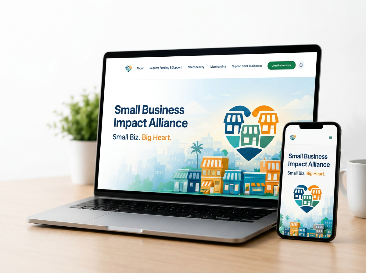 Laptop and phone displaying a professional small business website